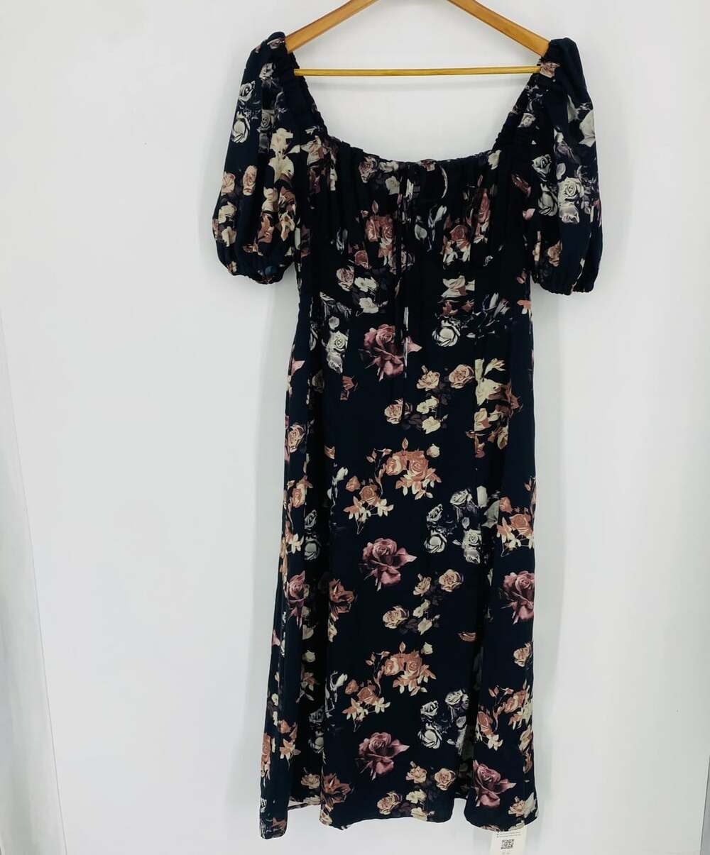 Cider Dark Floral Milkmaid Midi Dress L Puff Sleeve Whimsigoth Cottagecore NWT